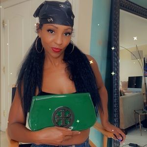 Green Tory Burch Patent Leather Clutch